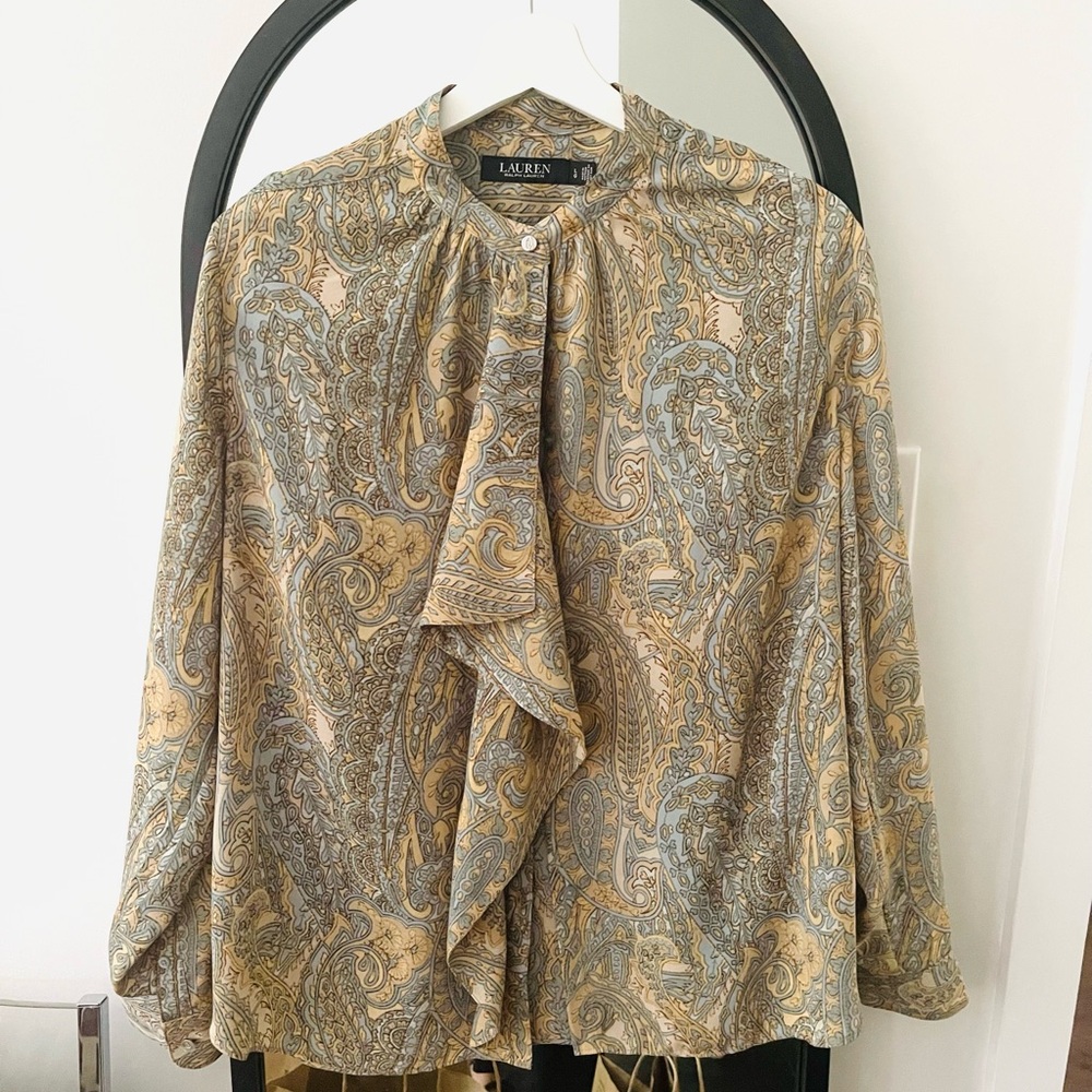 Lauren Ralph Paisley Ruffled Georgette Blouse in Multi - Picture 5 of 7